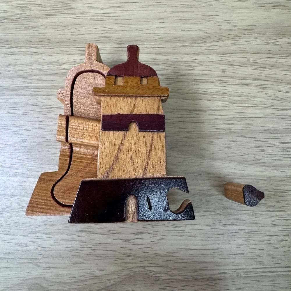 Handcrafted Wooden Lighthouse Shape Secret Jewelry Puzzle Box 4.5